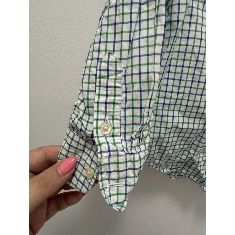 Ralph Lauren Toddler Boys Plaid Button Down Shirt White Blue Green Size 3T